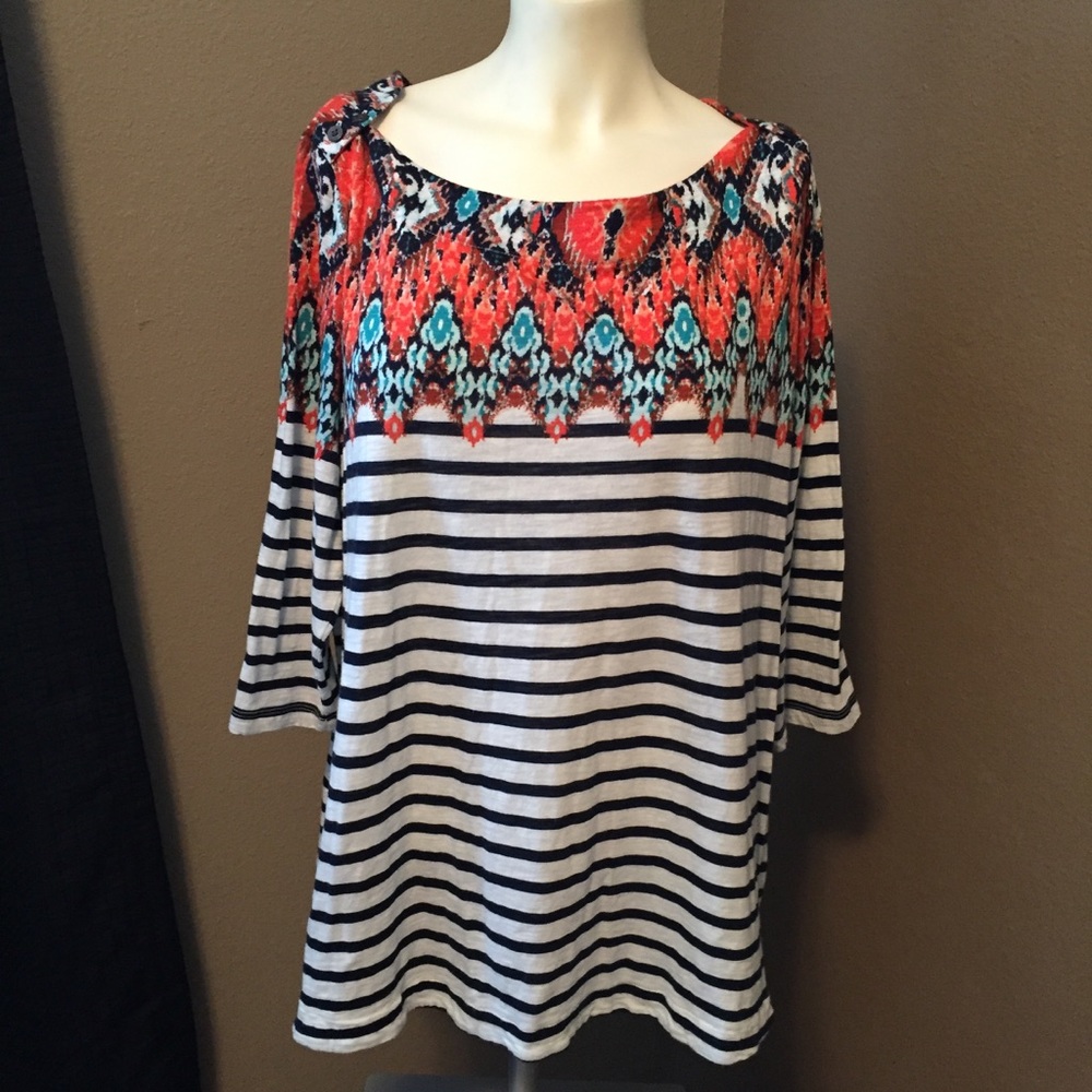 Lucky Brand quarter length sleeves Spring Navy and white stripes size 2x colors